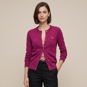 Acne Studios Magenta Pink Crewneck Button Front Wool Cardigan Size Medium
